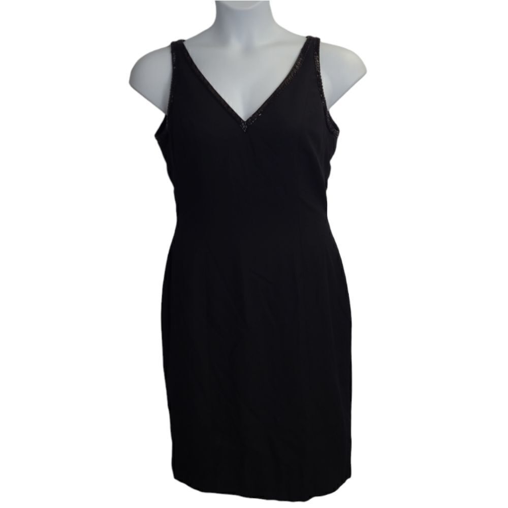 VINTAGE 80s‎ black Bill Blass beaded sleeveless LBD cocktail dress M